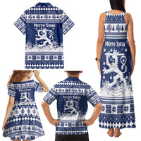 Finland Christmas Hannunvaakuna Family Matching Tank Maxi Dress and Hawaiian Shirt Hyvaa Joulua Nordic Snow Lion Blue Version - Wonder Print Shop