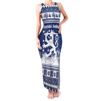 Finland Christmas Hannunvaakuna Family Matching Tank Maxi Dress and Hawaiian Shirt Hyvaa Joulua Nordic Snow Lion Blue Version - Wonder Print Shop