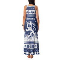 Finland Christmas Hannunvaakuna Family Matching Tank Maxi Dress and Hawaiian Shirt Hyvaa Joulua Nordic Snow Lion Blue Version - Wonder Print Shop