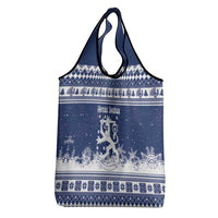 Finland Christmas Hannunvaakuna Grocery Bag Hyvaa Joulua Nordic Snow Lion Blue Version - Wonder Print Shop