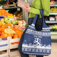 Finland Christmas Hannunvaakuna Grocery Bag Hyvaa Joulua Nordic Snow Lion Blue Version - Wonder Print Shop