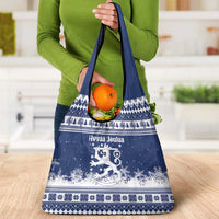 Finland Christmas Hannunvaakuna Grocery Bag Hyvaa Joulua Nordic Snow Lion Blue Version - Wonder Print Shop