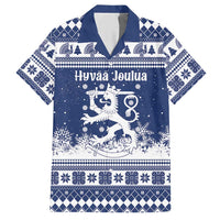 Finland Christmas Hannunvaakuna Hawaiian Shirt Hyvaa Joulua Nordic Snow Lion Blue Version - Wonder Print Shop
