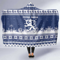 Finland Christmas Hannunvaakuna Hooded Blanket Hyvaa Joulua Nordic Snow Lion Blue Version - Wonder Print Shop