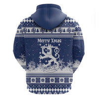 Finland Christmas Hannunvaakuna Hoodie Hyvaa Joulua Nordic Snow Lion Blue Version - Wonder Print Shop