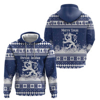 Finland Christmas Hannunvaakuna Hoodie Hyvaa Joulua Nordic Snow Lion Blue Version - Wonder Print Shop