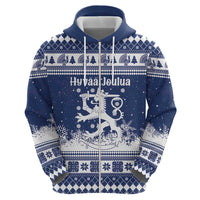 Finland Christmas Hannunvaakuna Hoodie Hyvaa Joulua Nordic Snow Lion Blue Version - Wonder Print Shop