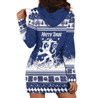 Finland Christmas Hannunvaakuna Hoodie Dress Hyvaa Joulua Nordic Snow Lion Blue Version - Wonder Print Shop