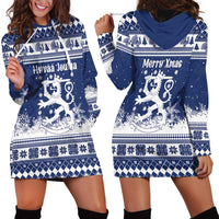 Finland Christmas Hannunvaakuna Hoodie Dress Hyvaa Joulua Nordic Snow Lion Blue Version - Wonder Print Shop