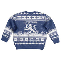 Finland Christmas Hannunvaakuna Kid Ugly Christmas Sweater Hyvaa Joulua Nordic Snow Lion Blue Version - Wonder Print Shop