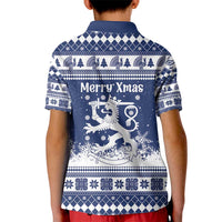 Finland Christmas Hannunvaakuna Kid Polo Shirt Hyvaa Joulua Nordic Snow Lion Blue Version - Wonder Print Shop