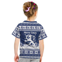 Finland Christmas Hannunvaakuna Kid T Shirt Hyvaa Joulua Nordic Snow Lion Blue Version - Wonder Print Shop