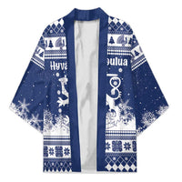 Finland Christmas Hannunvaakuna Kimono Hyvaa Joulua Nordic Snow Lion Blue Version - Wonder Print Shop