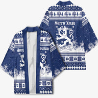 Finland Christmas Hannunvaakuna Kimono Hyvaa Joulua Nordic Snow Lion Blue Version - Wonder Print Shop