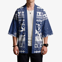 Finland Christmas Hannunvaakuna Kimono Hyvaa Joulua Nordic Snow Lion Blue Version - Wonder Print Shop