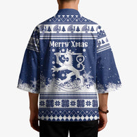 Finland Christmas Hannunvaakuna Kimono Hyvaa Joulua Nordic Snow Lion Blue Version - Wonder Print Shop
