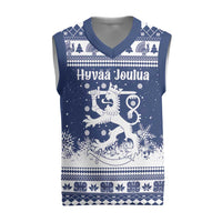 Finland Christmas Hannunvaakuna Christmas Knitted V-Neck Vest Hyvaa Joulua Nordic Snow Lion Blue Version - Wonder Print Shop