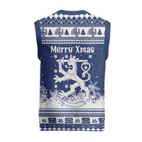 Finland Christmas Hannunvaakuna Christmas Knitted V-Neck Vest Hyvaa Joulua Nordic Snow Lion Blue Version - Wonder Print Shop