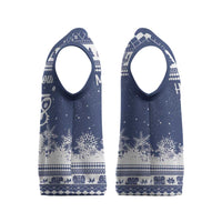 Finland Christmas Hannunvaakuna Christmas Knitted V-Neck Vest Hyvaa Joulua Nordic Snow Lion Blue Version - Wonder Print Shop