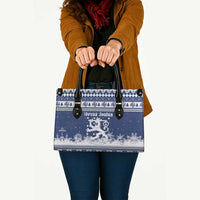 Finland Christmas Hannunvaakuna Leather Bag Hyvaa Joulua Nordic Snow Lion Blue Version - Wonder Print Shop