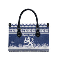 Finland Christmas Hannunvaakuna Leather Bag Hyvaa Joulua Nordic Snow Lion Blue Version - Wonder Print Shop