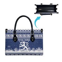 Finland Christmas Hannunvaakuna Leather Bag Hyvaa Joulua Nordic Snow Lion Blue Version - Wonder Print Shop