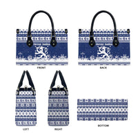Finland Christmas Hannunvaakuna Leather Bag Hyvaa Joulua Nordic Snow Lion Blue Version - Wonder Print Shop