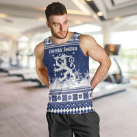 Finland Christmas Hannunvaakuna Men Tank Top Hyvaa Joulua Nordic Snow Lion Blue Version - Wonder Print Shop
