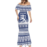 Finland Christmas Hannunvaakuna Mermaid Dress Hyvaa Joulua Nordic Snow Lion Blue Version - Wonder Print Shop