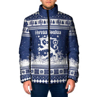 Finland Christmas Hannunvaakuna Padded Jacket Hyvaa Joulua Nordic Snow Lion Blue Version - Wonder Print Shop