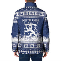 Finland Christmas Hannunvaakuna Padded Jacket Hyvaa Joulua Nordic Snow Lion Blue Version - Wonder Print Shop