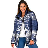Finland Christmas Hannunvaakuna Padded Jacket Hyvaa Joulua Nordic Snow Lion Blue Version - Wonder Print Shop