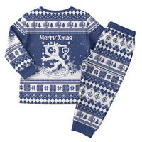 Finland Christmas Hannunvaakuna Christmas Pajama Set Hyvaa Joulua Nordic Snow Lion Blue Version - Wonder Print Shop