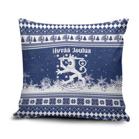 Finland Christmas Hannunvaakuna Pillow Cover Hyvaa Joulua Nordic Snow Lion Blue Version - Wonder Print Shop