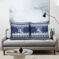 Finland Christmas Hannunvaakuna Pillow Cover Hyvaa Joulua Nordic Snow Lion Blue Version - Wonder Print Shop