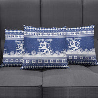 Finland Christmas Hannunvaakuna Pillow Cover Hyvaa Joulua Nordic Snow Lion Blue Version - Wonder Print Shop