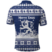 Finland Christmas Hannunvaakuna Polo Shirt Hyvaa Joulua Nordic Snow Lion Blue Version - Wonder Print Shop