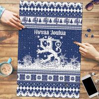 Finland Christmas Hannunvaakuna Puzzle Hyvaa Joulua Nordic Snow Lion Blue Version - Wonder Print Shop