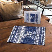 Finland Christmas Hannunvaakuna Puzzle Hyvaa Joulua Nordic Snow Lion Blue Version - Wonder Print Shop