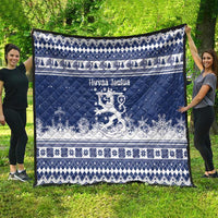 Finland Christmas Hannunvaakuna Quilt Hyvaa Joulua Nordic Snow Lion Blue Version - Wonder Print Shop