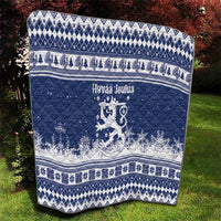 Finland Christmas Hannunvaakuna Quilt Hyvaa Joulua Nordic Snow Lion Blue Version - Wonder Print Shop