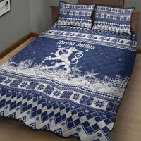 Finland Christmas Hannunvaakuna Quilt Bed Set Hyvaa Joulua Nordic Snow Lion Blue Version - Wonder Print Shop