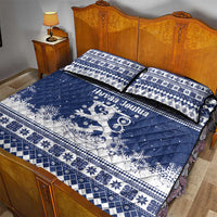 Finland Christmas Hannunvaakuna Quilt Bed Set Hyvaa Joulua Nordic Snow Lion Blue Version - Wonder Print Shop