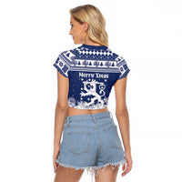 Finland Christmas Hannunvaakuna Raglan Cropped T Shirt Hyvaa Joulua Nordic Snow Lion Blue Version - Wonder Print Shop