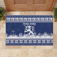 Finland Christmas Hannunvaakuna Rubber Doormat Hyvaa Joulua Nordic Snow Lion Blue Version - Wonder Print Shop