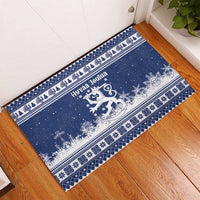 Finland Christmas Hannunvaakuna Rubber Doormat Hyvaa Joulua Nordic Snow Lion Blue Version - Wonder Print Shop