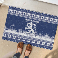 Finland Christmas Hannunvaakuna Rubber Doormat Hyvaa Joulua Nordic Snow Lion Blue Version - Wonder Print Shop