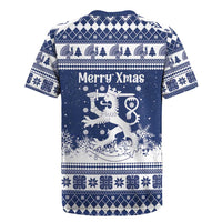 Finland Christmas Hannunvaakuna Rugby Jersey Hyvaa Joulua Nordic Snow Lion Blue Version - Wonder Print Shop