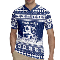 Finland Christmas Hannunvaakuna Rugby Jersey Hyvaa Joulua Nordic Snow Lion Blue Version - Wonder Print Shop