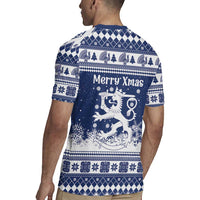 Finland Christmas Hannunvaakuna Rugby Jersey Hyvaa Joulua Nordic Snow Lion Blue Version - Wonder Print Shop